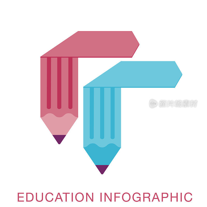 折叠铅笔教育信息图与文本和图标