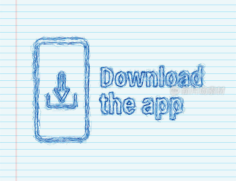 手机app的下载页面。为您的应用程序空屏幕智能手机。下载应用程序草图图标