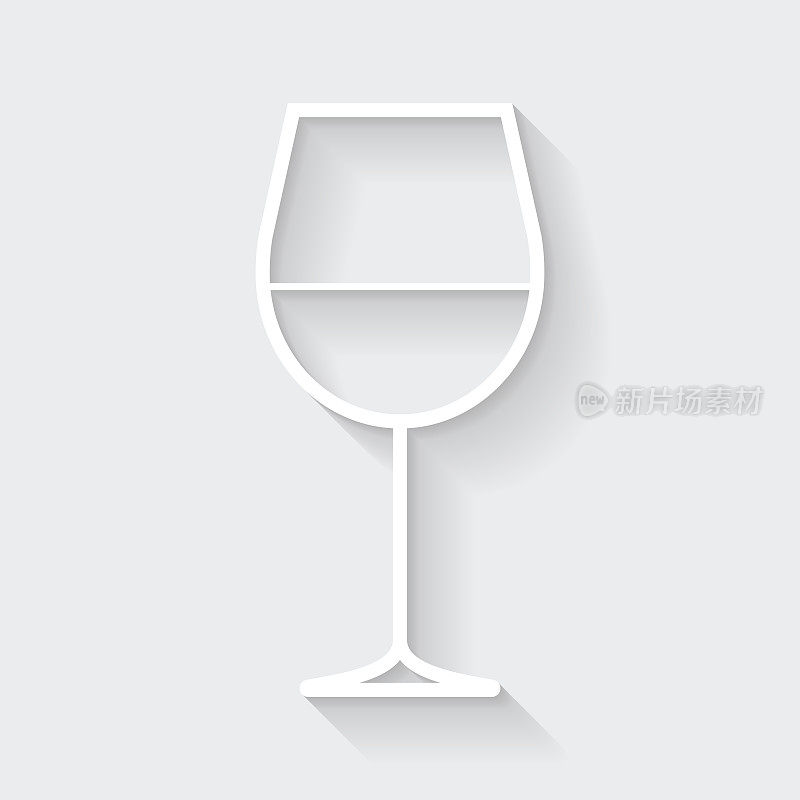 酒杯。图标与空白背景上的长阴影-平面设计