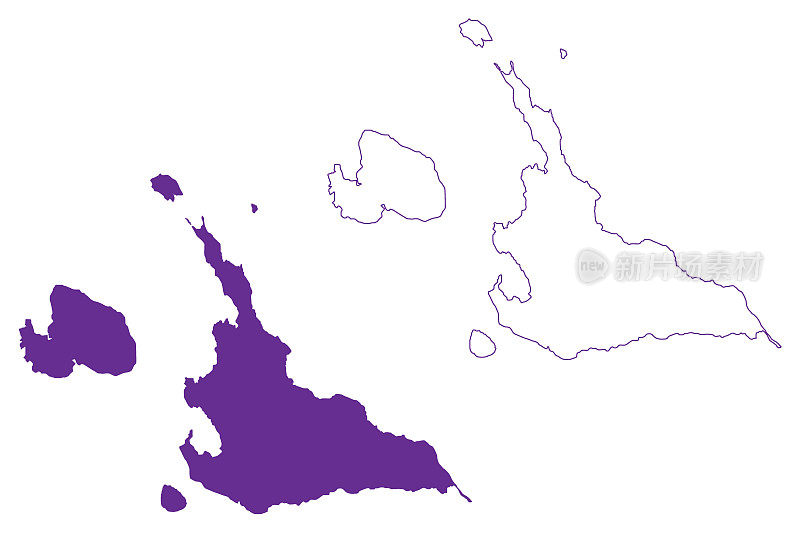 宫古岛、一间和下岛(日本，东亚，日本列岛)地图矢量插图，涂鸦草图宫古岛，一间和下岛地图
