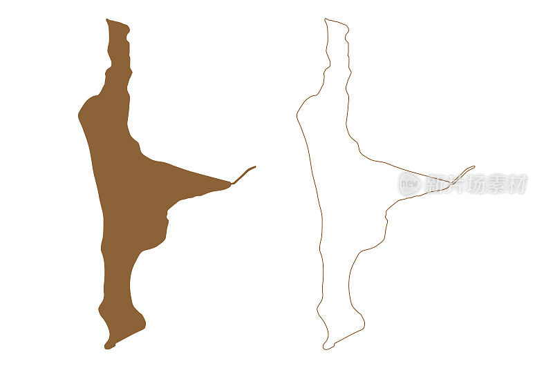 企鹅岛(西澳大利亚，澳大利亚联邦，印度洋)地图矢量插图，潦草素描企鹅地图