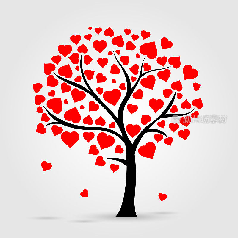 树，心和爱的图标。