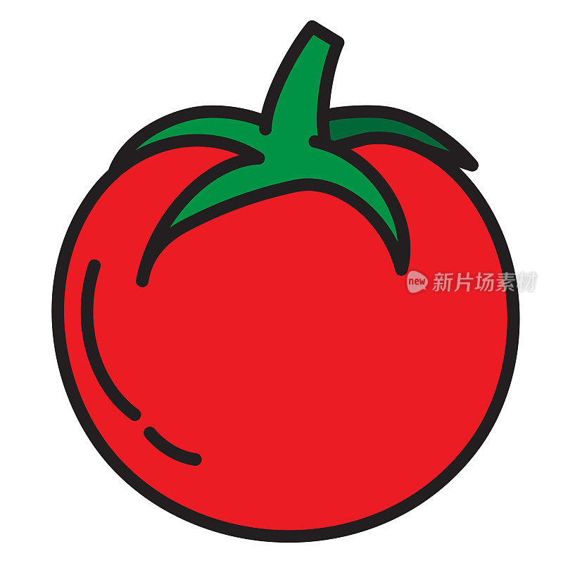 整个和切片新鲜番茄蔬菜细线图标可编辑的笔画