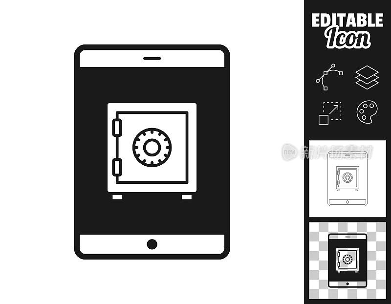 平板电脑与保险箱。图标设计。轻松地编辑