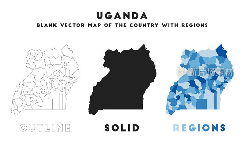 乌干达的地图。乌干达边界的信息图。矢量国家形状。矢量插图。