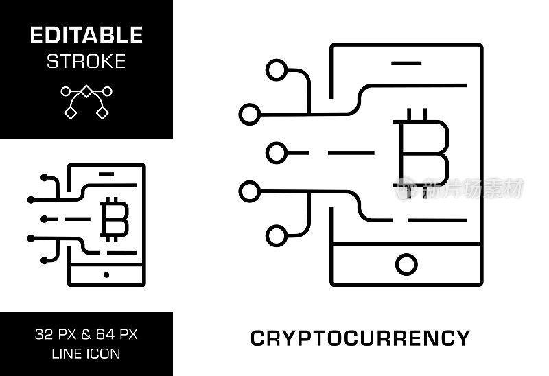 加密货币可编辑笔画线图标设计