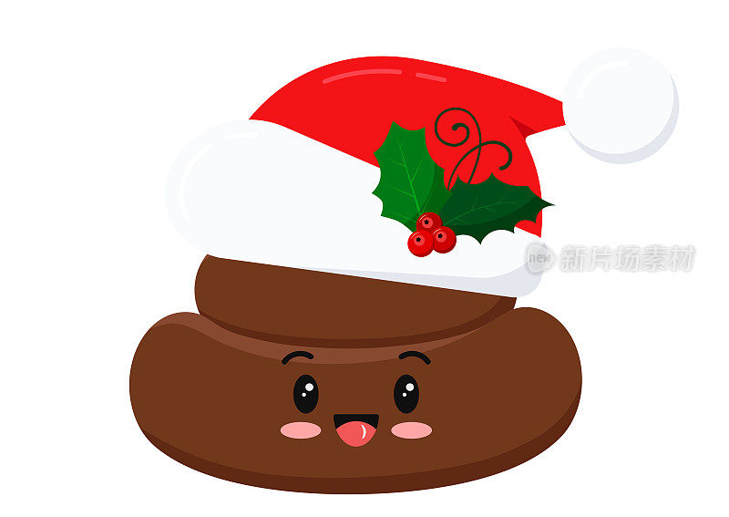 圣诞老人帽子里的便便可爱有趣的便便人物卡通表情。