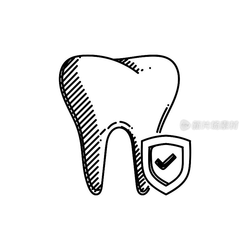 牙齿保护线图标，草图设计，像素完美，可编辑的笔画。