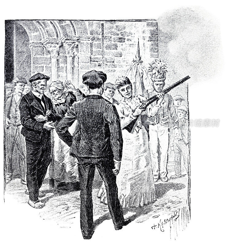 法国巴斯克地区的习俗，年轻女子在教堂前开枪