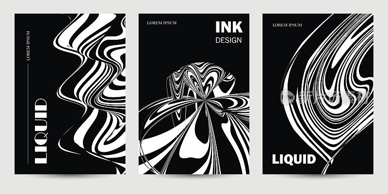 矢量黑色和白色波浪液体效果海报卡片模板横幅抽象背景插图为封面传单邀请