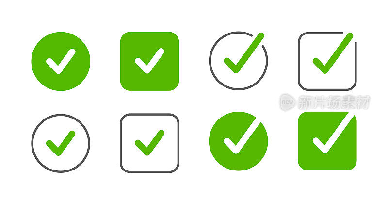 绿色复选标记图标。平线矢量设计