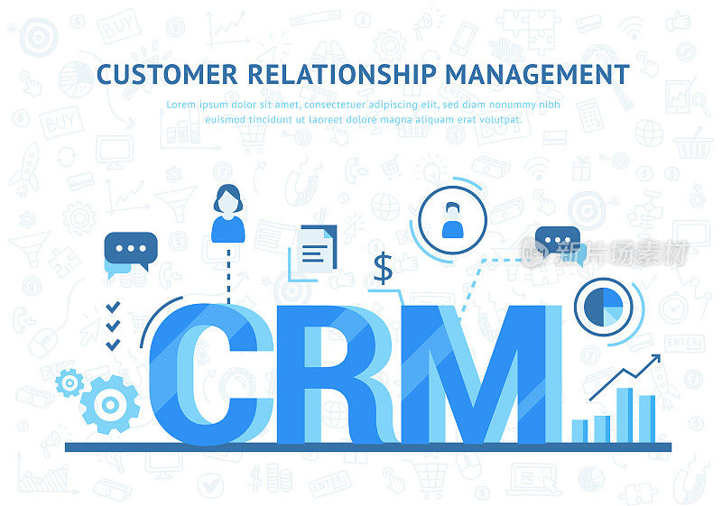 与客户一起工作的数据组织，CRM概念。客户关系管理矢量插图。