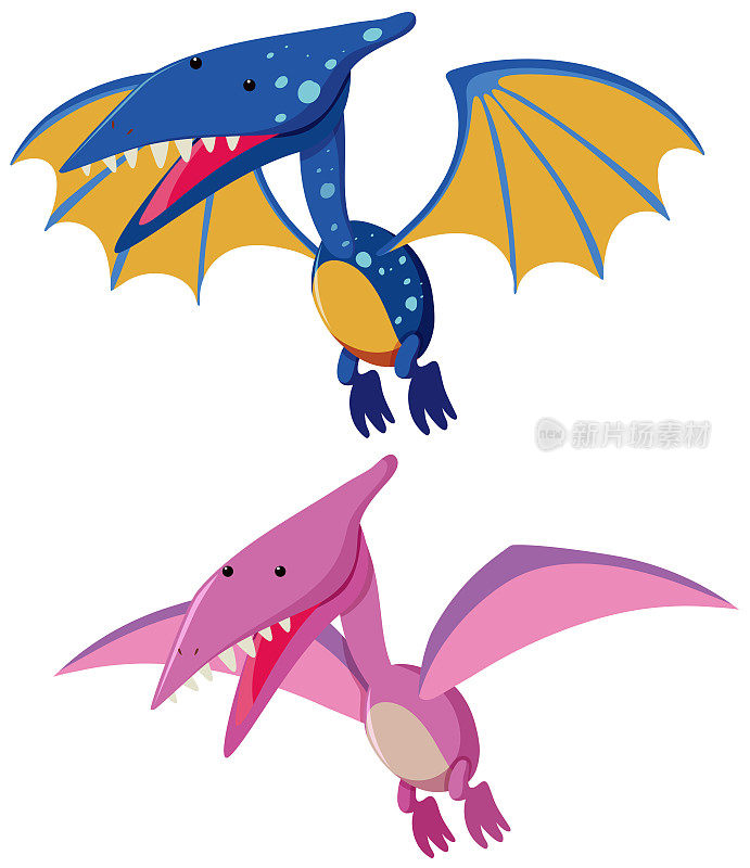两只蓝色和粉色的翼龙