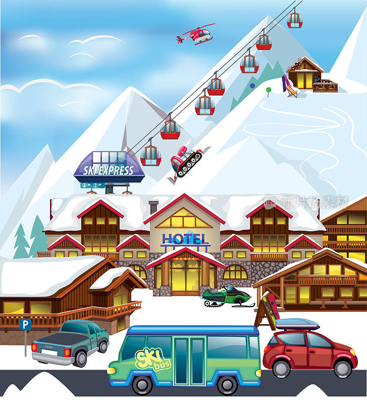 滑雪胜地冬季插图