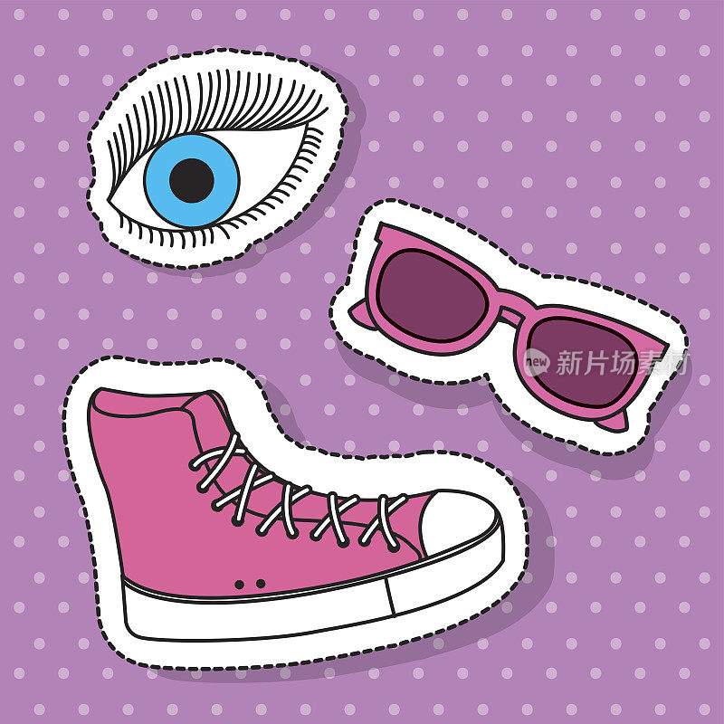粉色运动靴太阳镜和眼睛幻想元素