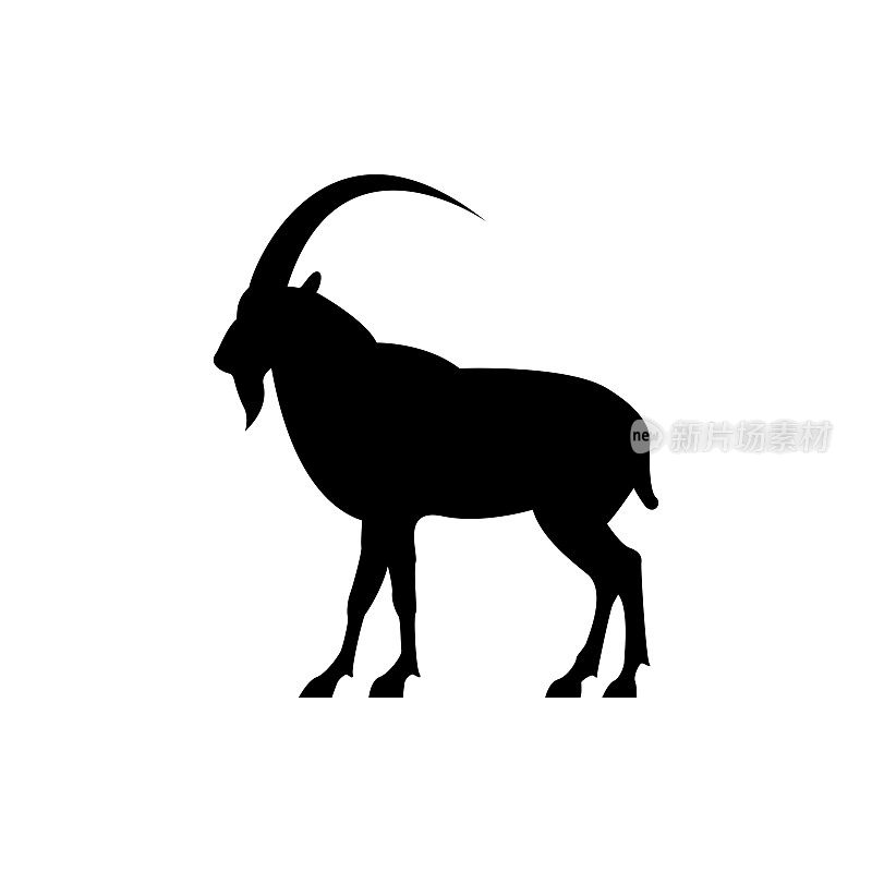 矢量山羊剪影视图侧面的复古图标，标志，徽章，标签模板复古设计元素。在白色背景上隔离