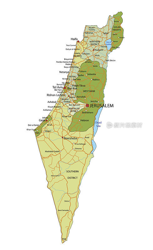 高度详细的可编辑的政治地图与分离的层。以色列。