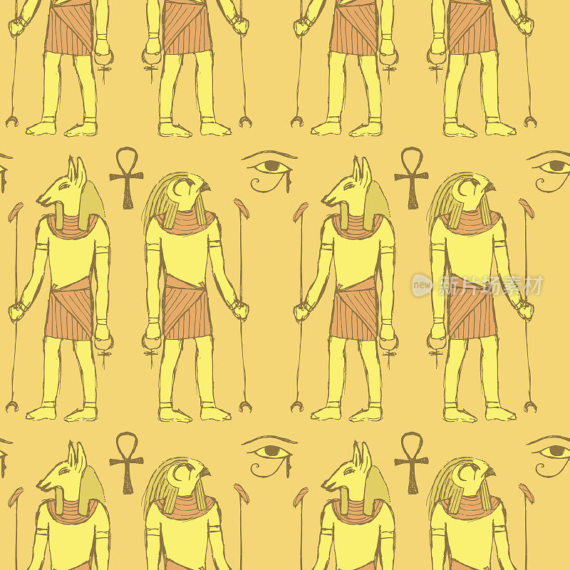用复古风格描绘埃及诸神