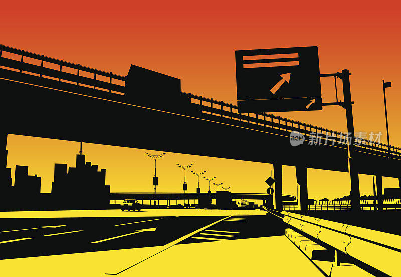 黑色，橙色和黄色的高速公路立交图形
