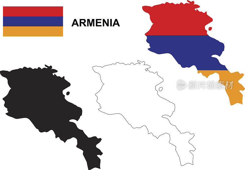 亚美尼亚地图矢量，亚美尼亚旗矢量，孤立的亚美尼亚