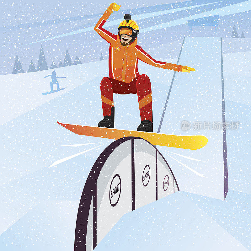 极限运动员从山上滑下滑雪板