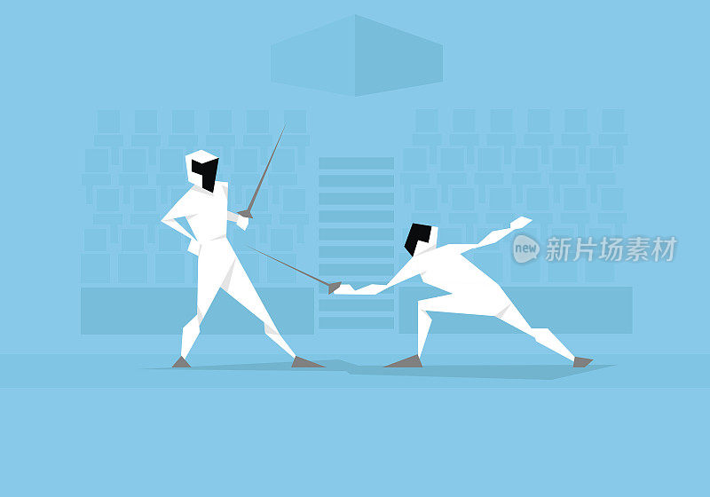 两名男子击剑运动员比赛的插图