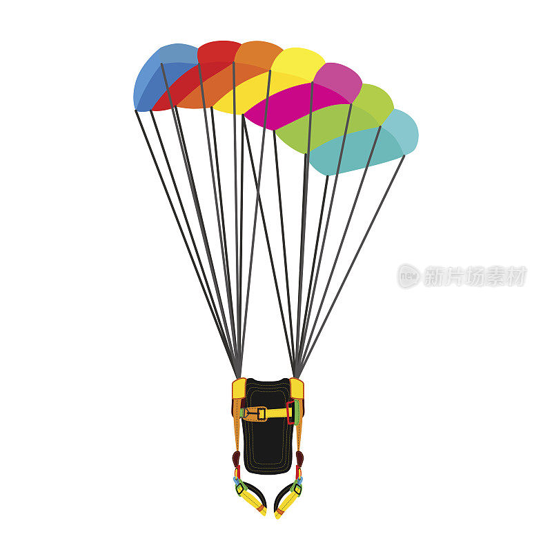 降落伞包，打开降落伞。跳伞亮色极限运动装备跳伞，