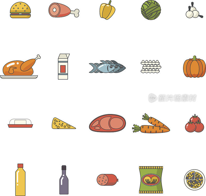 食物图标设置肉，鱼，蔬菜，饮料为烹饪符号