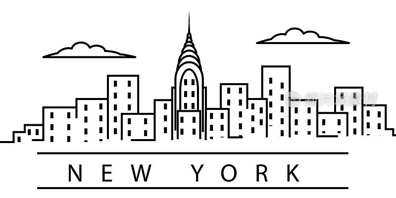 纽约城市线的图标。美国州元素插图图标。标志，符号可以用于网页，标志，手机应用，UI，用户体验