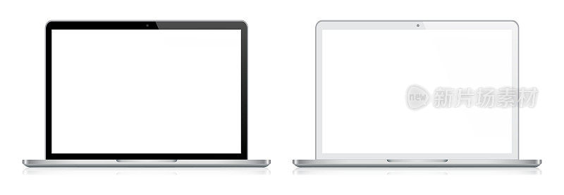 笔记本电脑在黑色和银色反射，现实的矢量插图