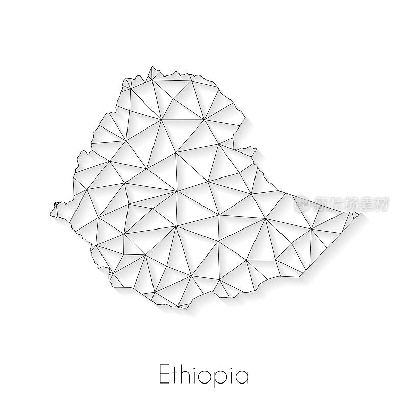 埃塞俄比亚地图连接-网络网格在白色背景