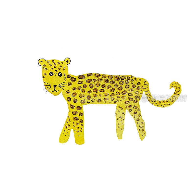 水彩手绘卡通野生非洲豹动物。非洲的狩猎之旅