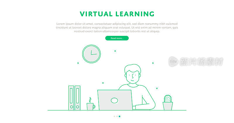 虚拟学习网页概念与可编辑的描线插图。