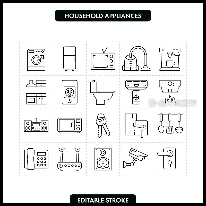 家电线路图标设置。可编辑的中风