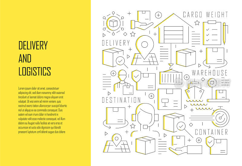 配送和物流相关线设计风格网站横幅矢量插图
