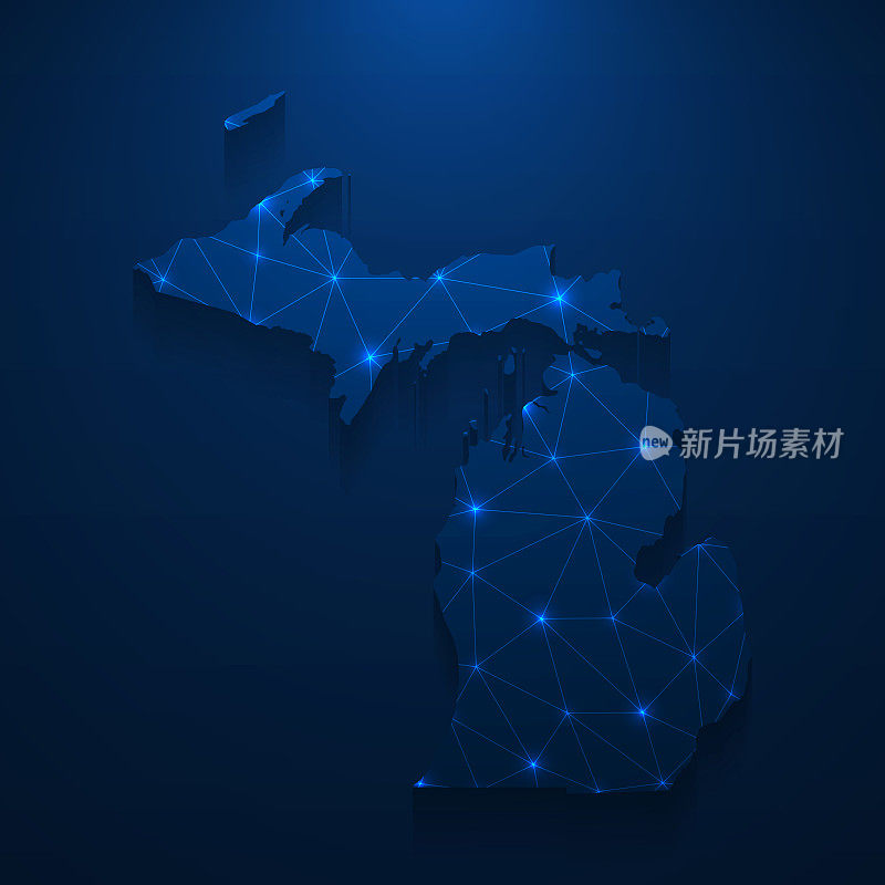 密歇根州地图网络-明亮的网格在深蓝色的背景