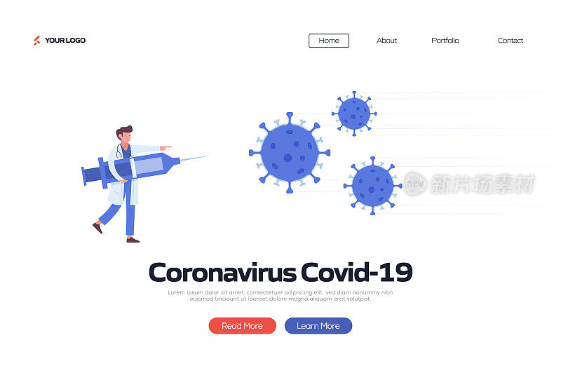 冠状病毒，新冠肺炎，大流行概念矢量插图登陆页面模板，网站横幅，广告和营销材料，在线广告，业务演示等。
