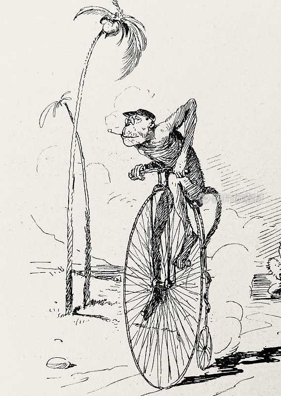 猴子骑着一便士的自行车，抽烟