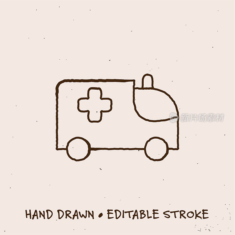 手绘救护车图标与可编辑的笔触