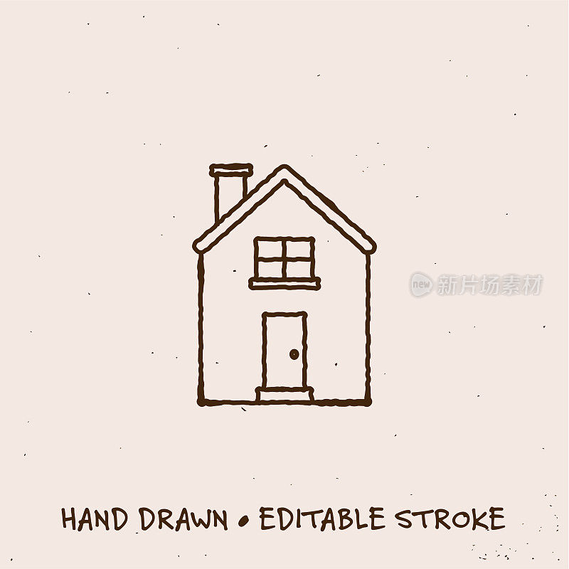 手绘房子图标与可编辑的笔触