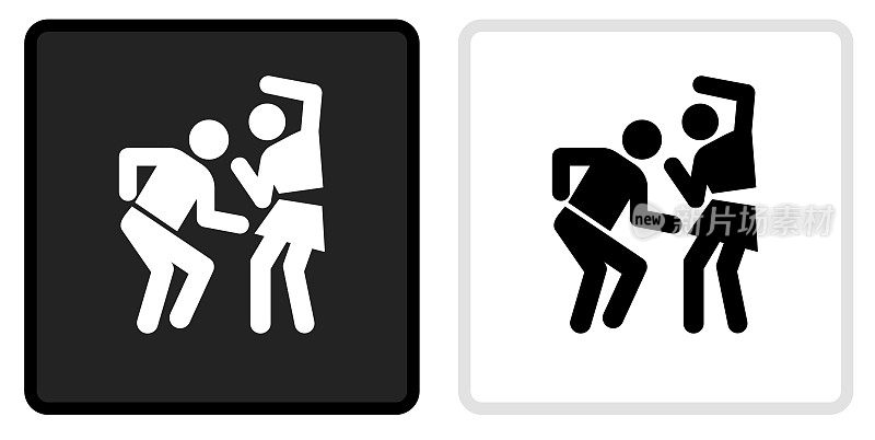男人和女人跳舞图标上的黑色按钮与白色翻转