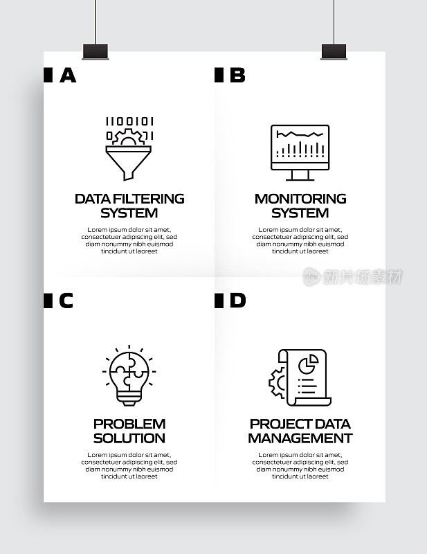 产品管理相关流程信息图模板。过程时间图。带图标的工作流布局