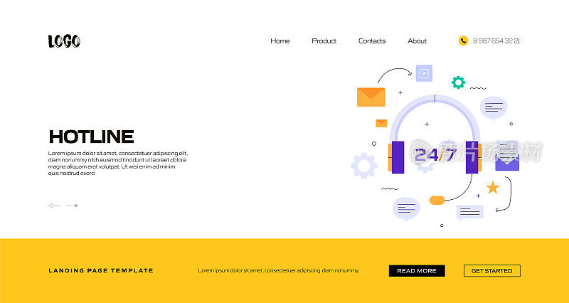 热线概念矢量插图登陆页模板，网站横幅，广告和营销材料，在线广告，业务演示等。