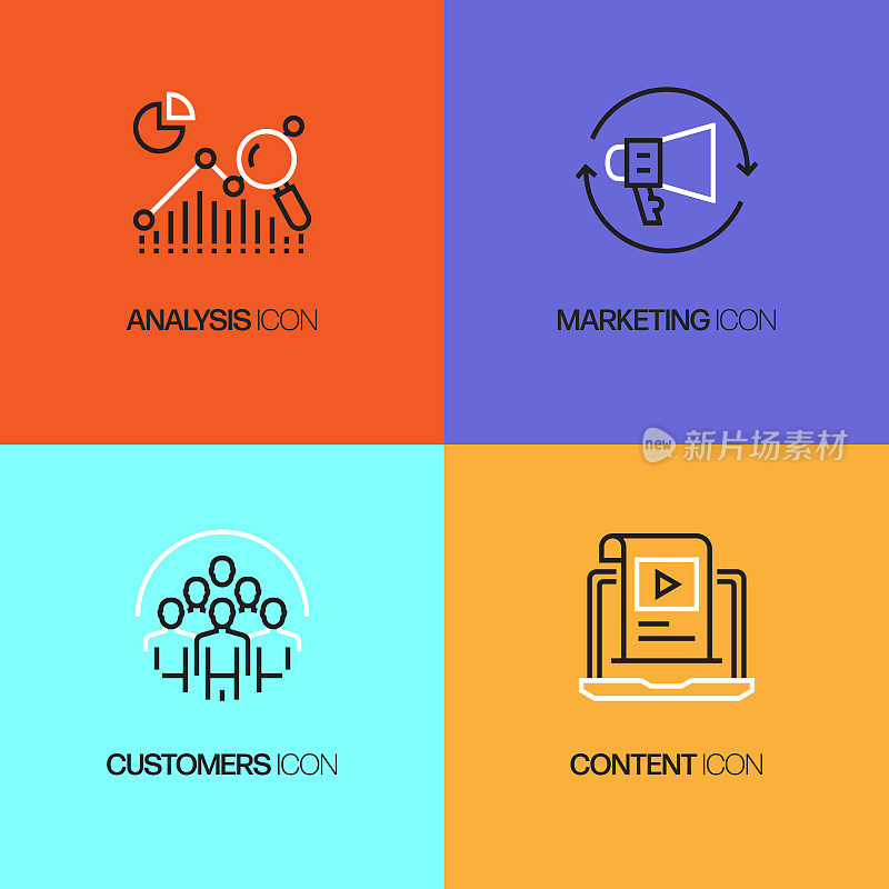 入站营销相关线路图标。矢量符号说明。