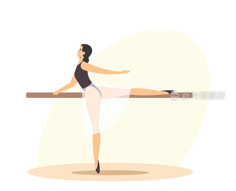 芭蕾舞女演员角色创意职业。女孩在芭蕾舞舞蹈工作室训练基本的手臂和腿的动作