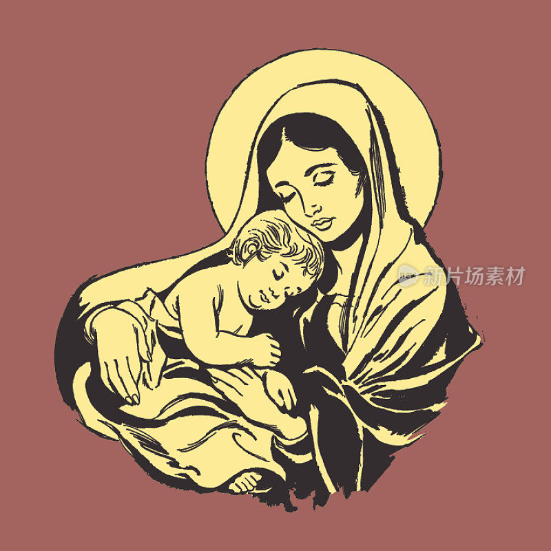 圣母玛利亚抱着婴儿耶稣的插图