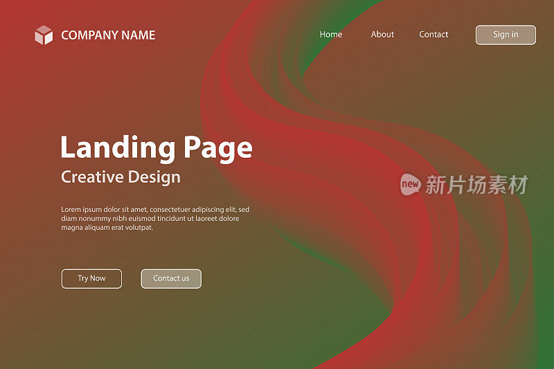 着陆页模板-红色渐变背景上的流体抽象设计