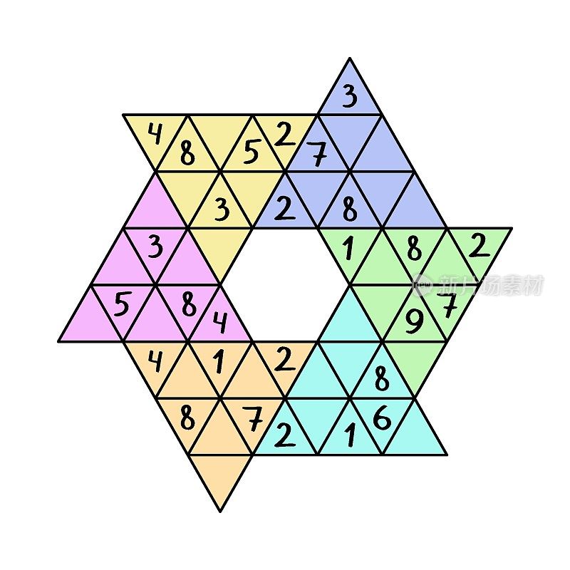 数独六角形星为儿童和成人矢量插图