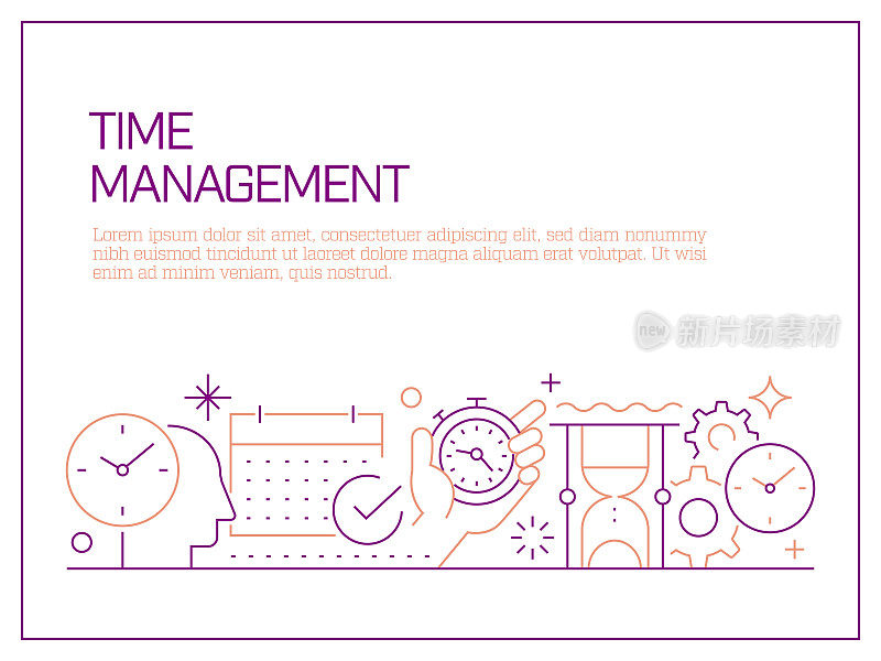 时间管理相关的矢量横幅设计概念，现代线条风格与图标