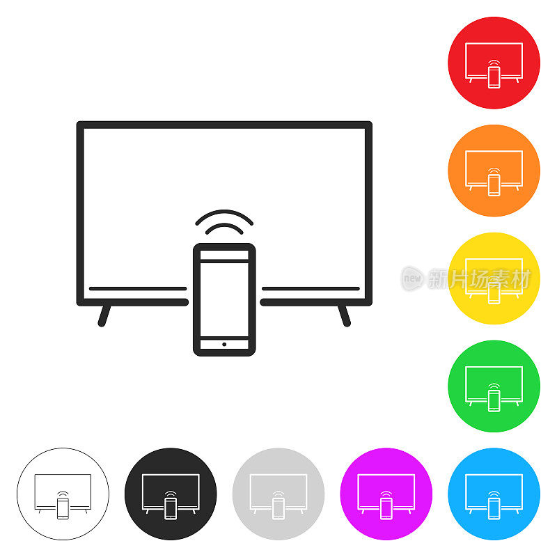 电视和智能手机。彩色按钮上的图标